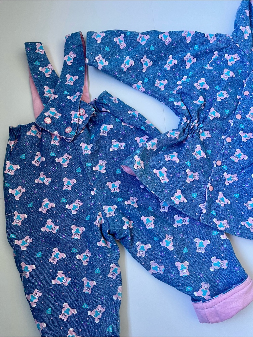 Girls vintage handmade Navy and Pink Bear Print outdoor set fully reversible